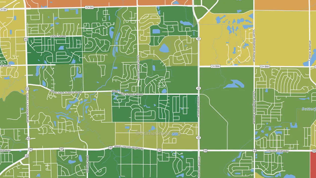 Frankfort Square, IL Map of Robbery Rates