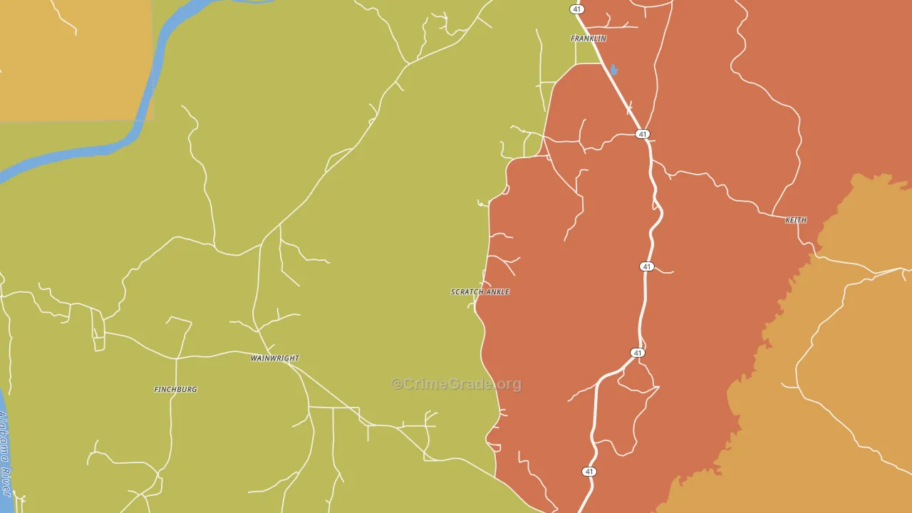 Franklin, AL Map of Robbery Rates