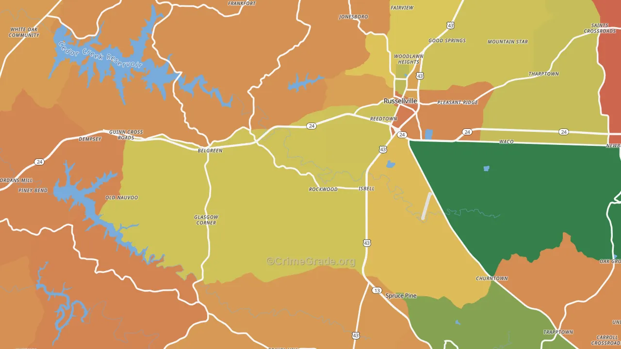 Franklin County, AL Map of Robbery Rates