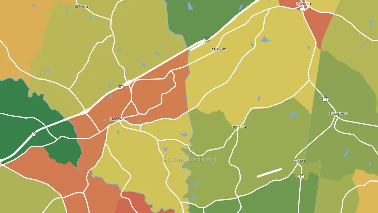 Franklin County, GA Map of Robbery Rates
