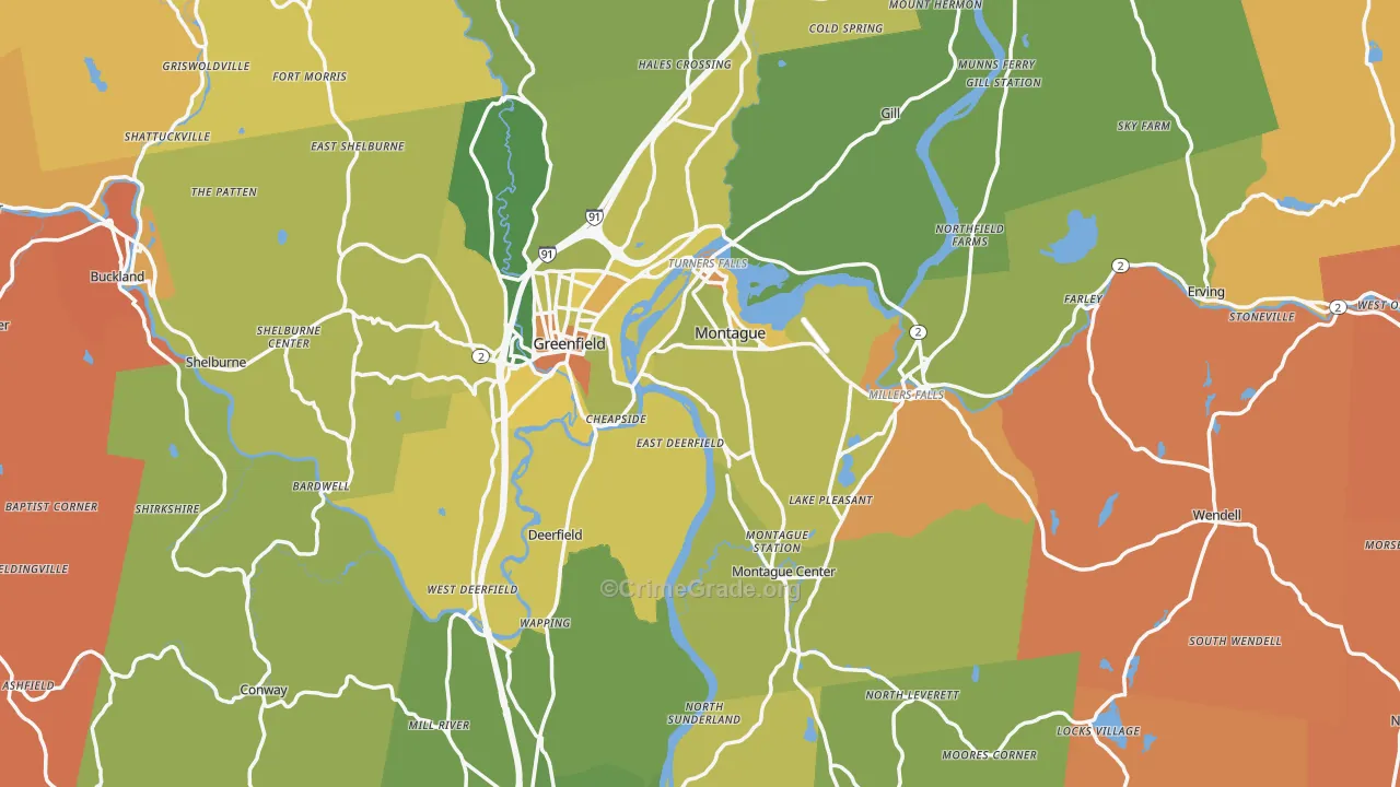 Franklin County, MA Map of Robbery Rates