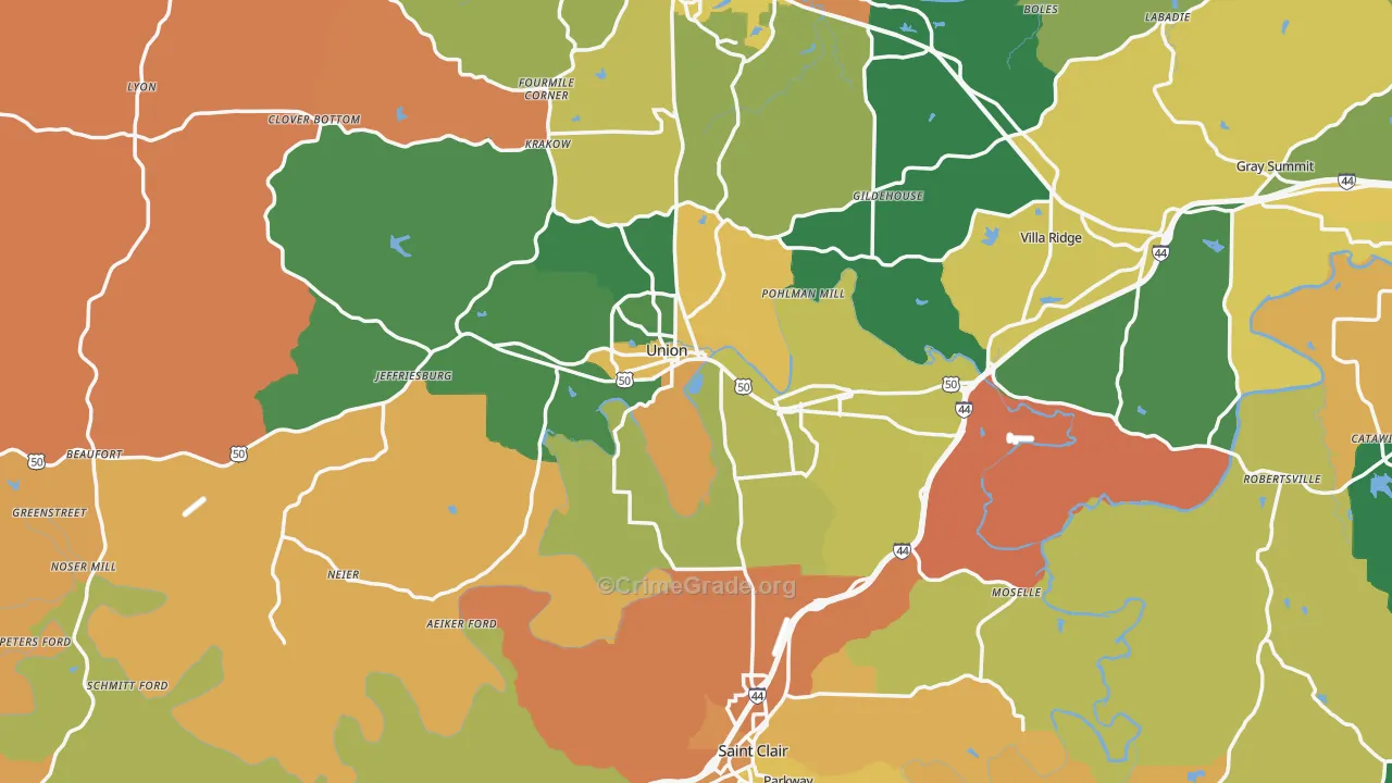 Franklin County, MO Map of Robbery Rates