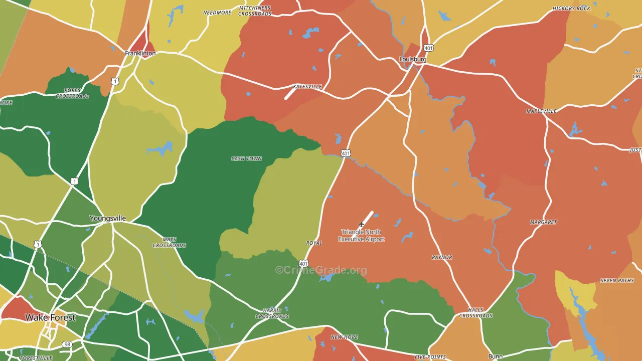 Franklin County, NC Map of Robbery Rates