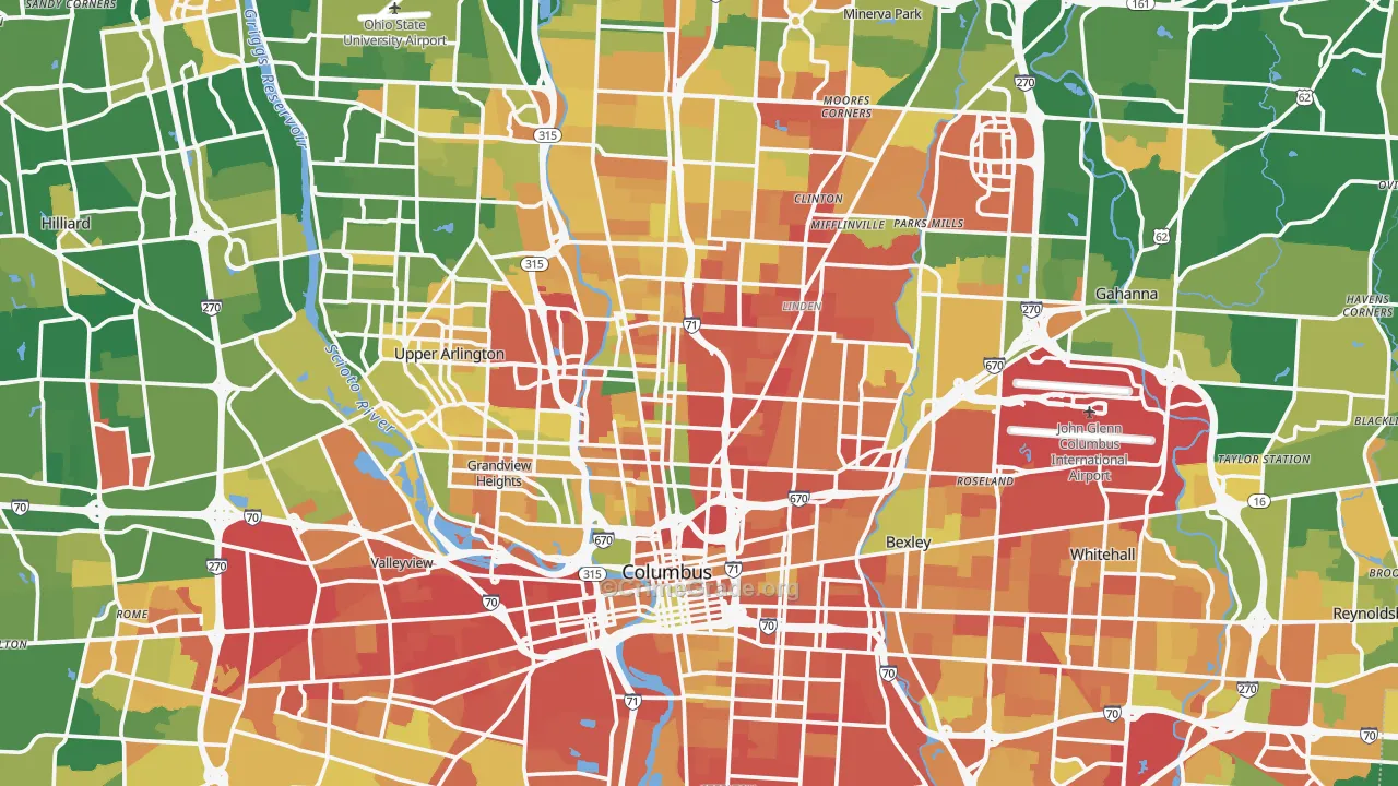 Franklin County, OH Map of Robbery Rates