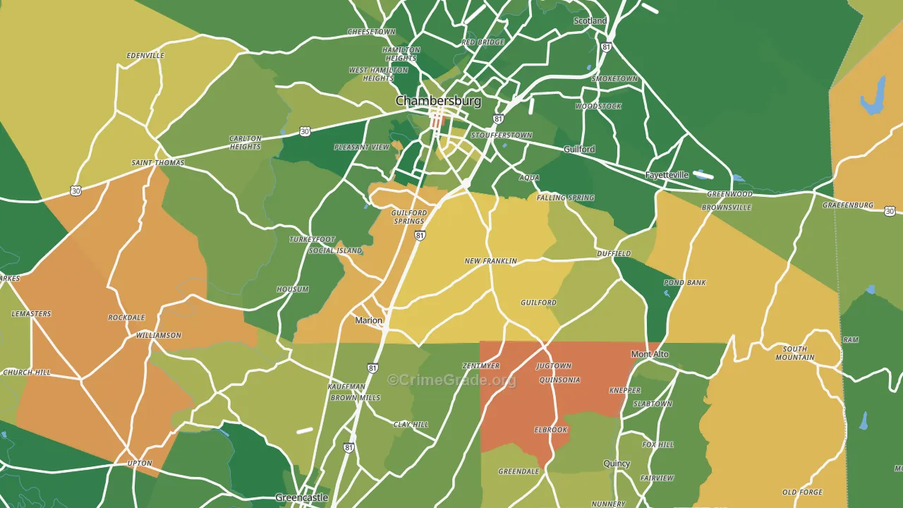Franklin County, PA Map of Robbery Rates