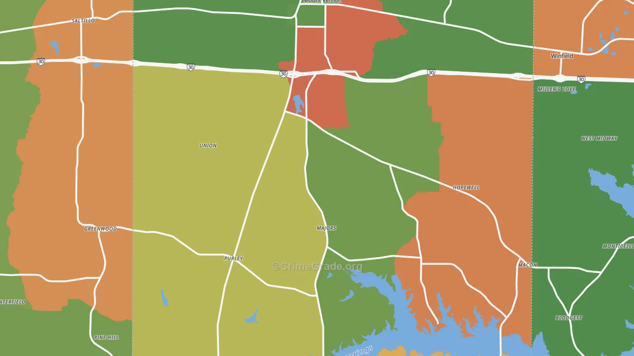 Franklin County, TX Map of Robbery Rates