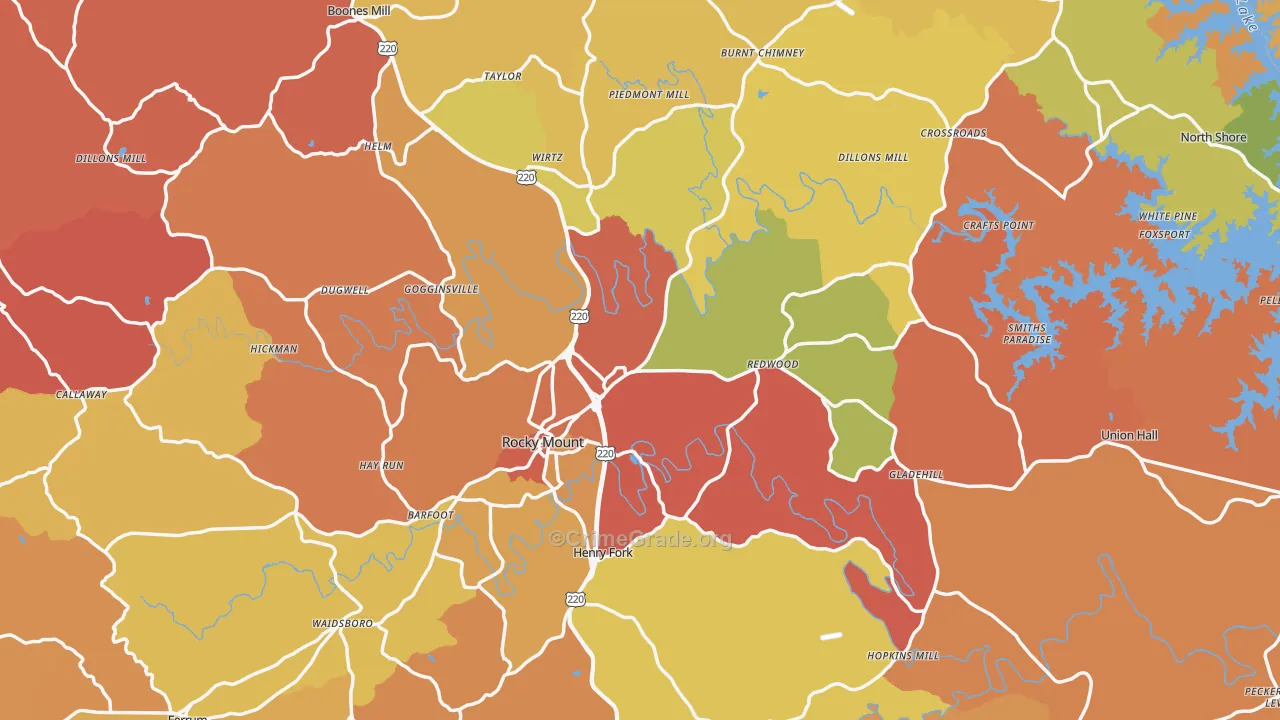 Franklin County, VA Map of Robbery Rates