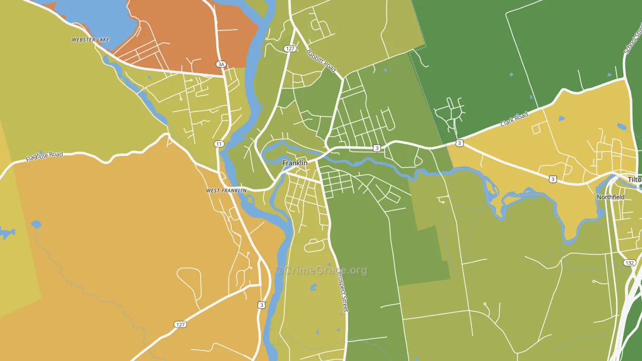 Franklin Falls, Franklin, NH Map of Robbery Rates