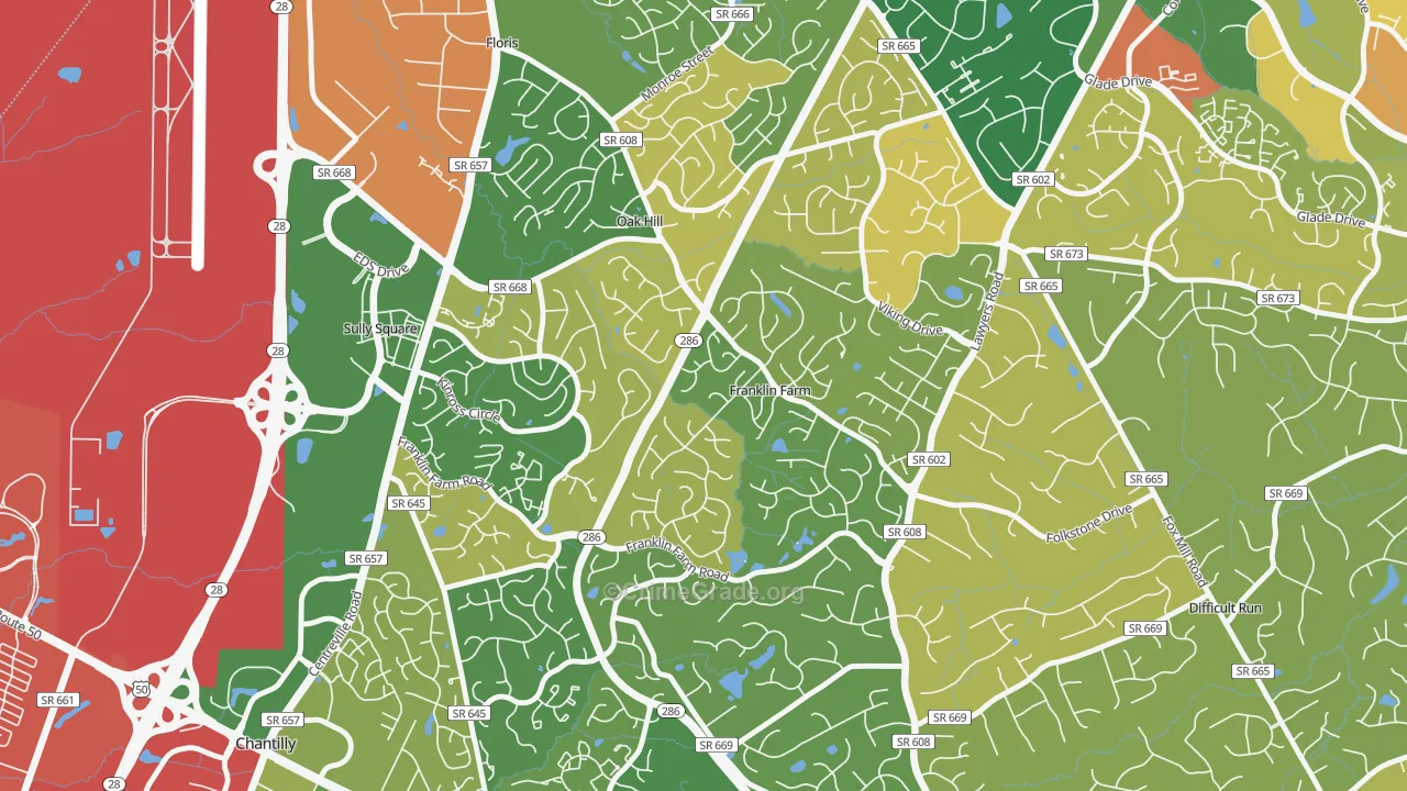 Franklin Farm, VA Map of Robbery Rates