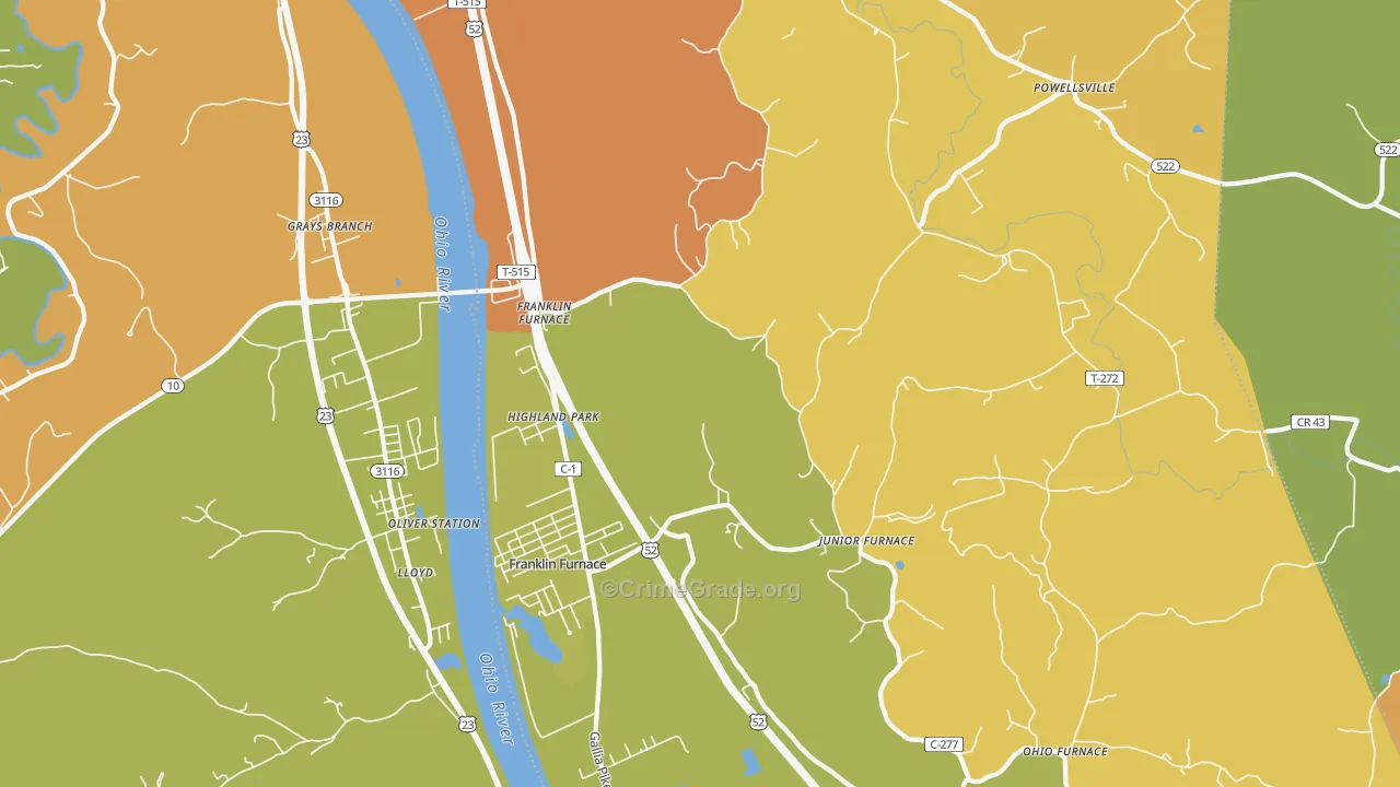Franklin Furnace, OH Map of Robbery Rates