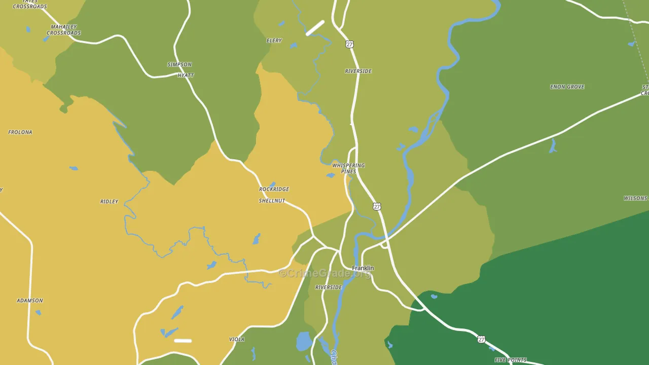 Franklin, GA Map of Robbery Rates
