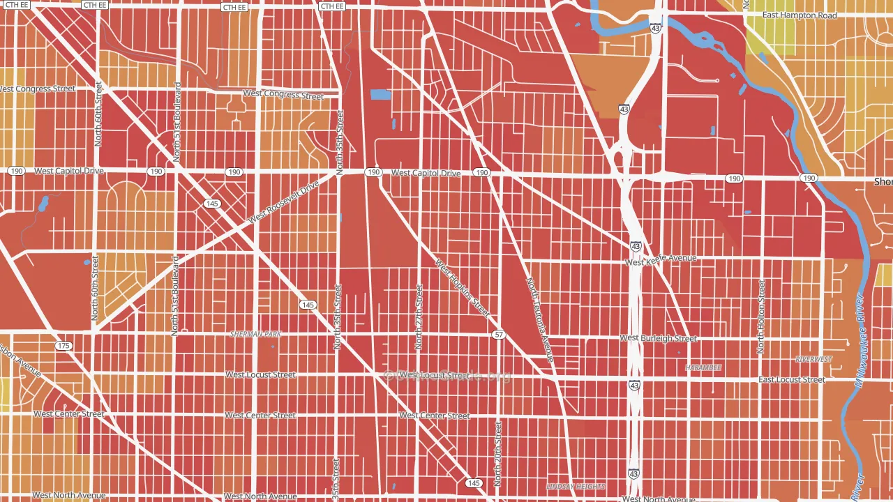 Franklin Heights, Milwaukee, WI Map of Robbery Rates