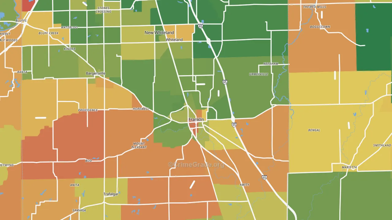 Franklin, IN Map of Robbery Rates