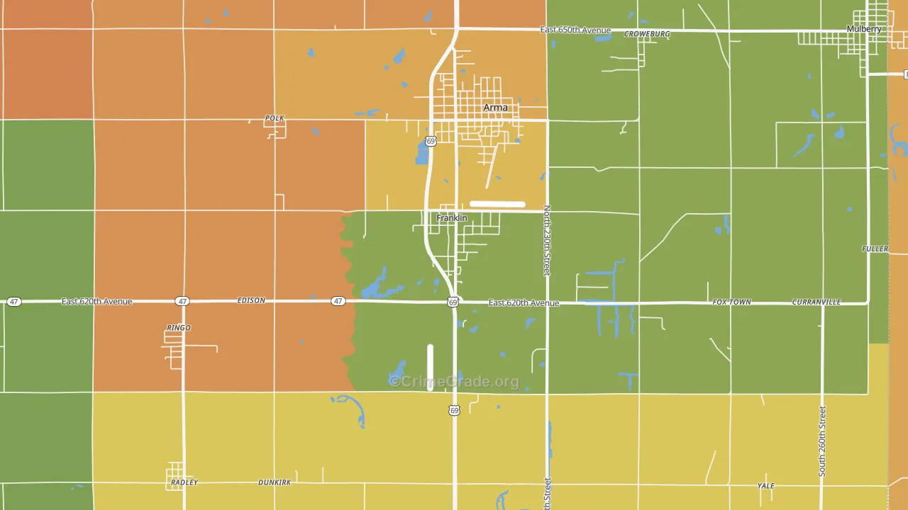 Franklin, KS Map of Robbery Rates