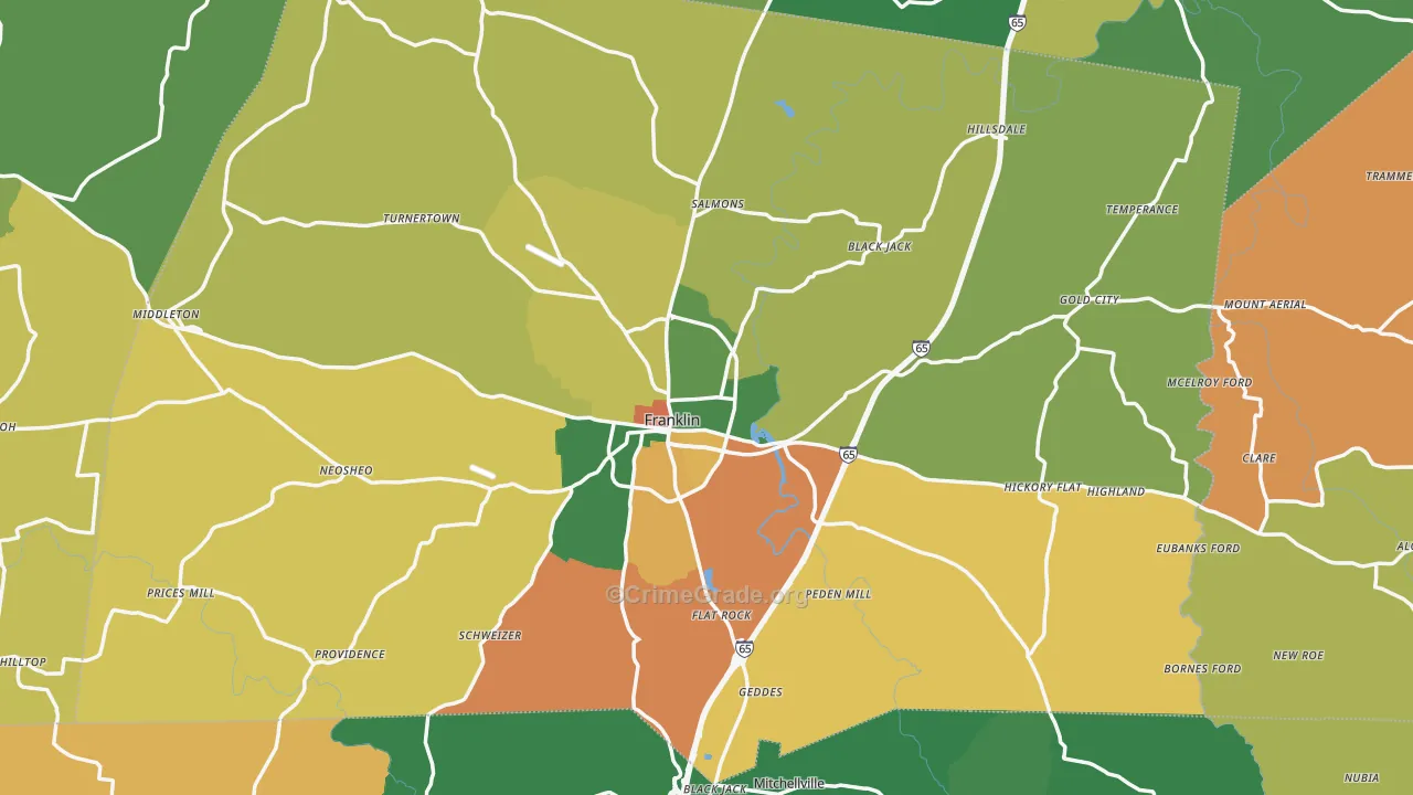 Franklin, KY Map of Robbery Rates