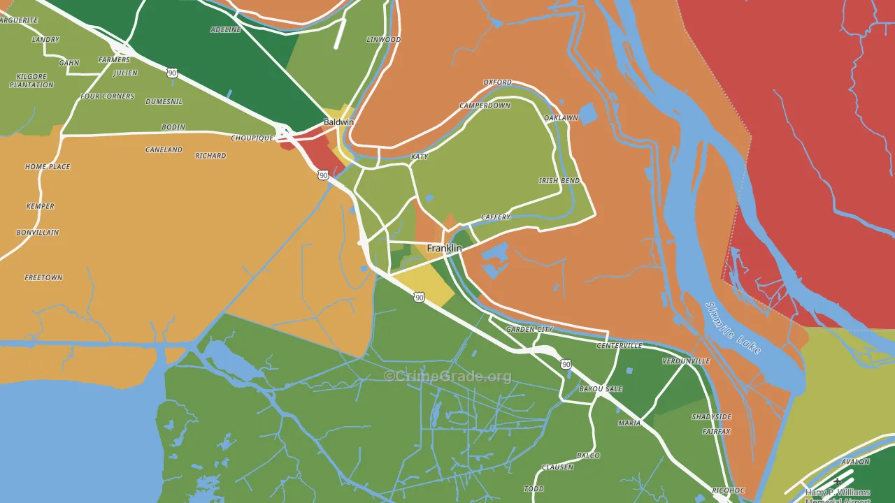 Franklin, LA Map of Robbery Rates