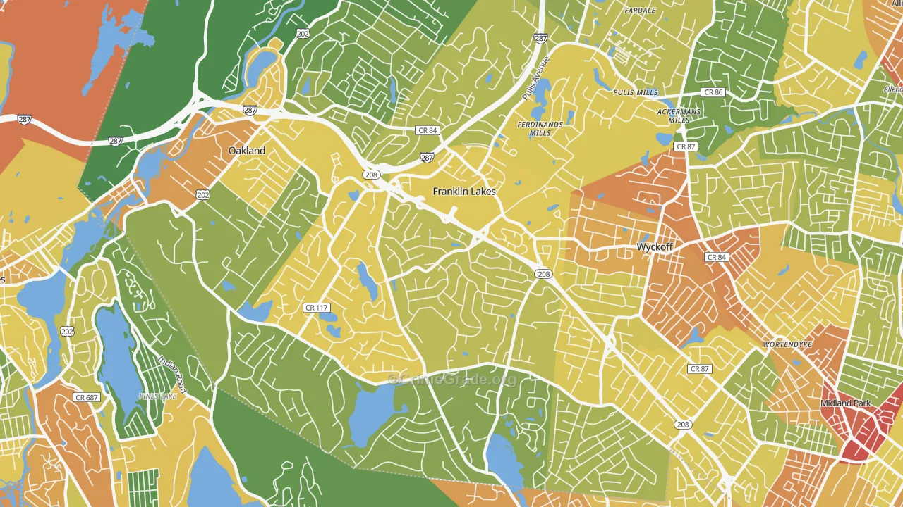 Franklin Lakes, NJ Map of Robbery Rates