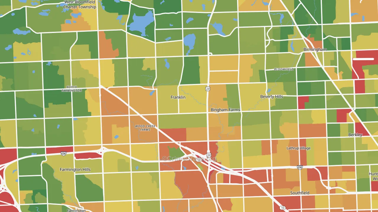 Franklin, MI Map of Robbery Rates