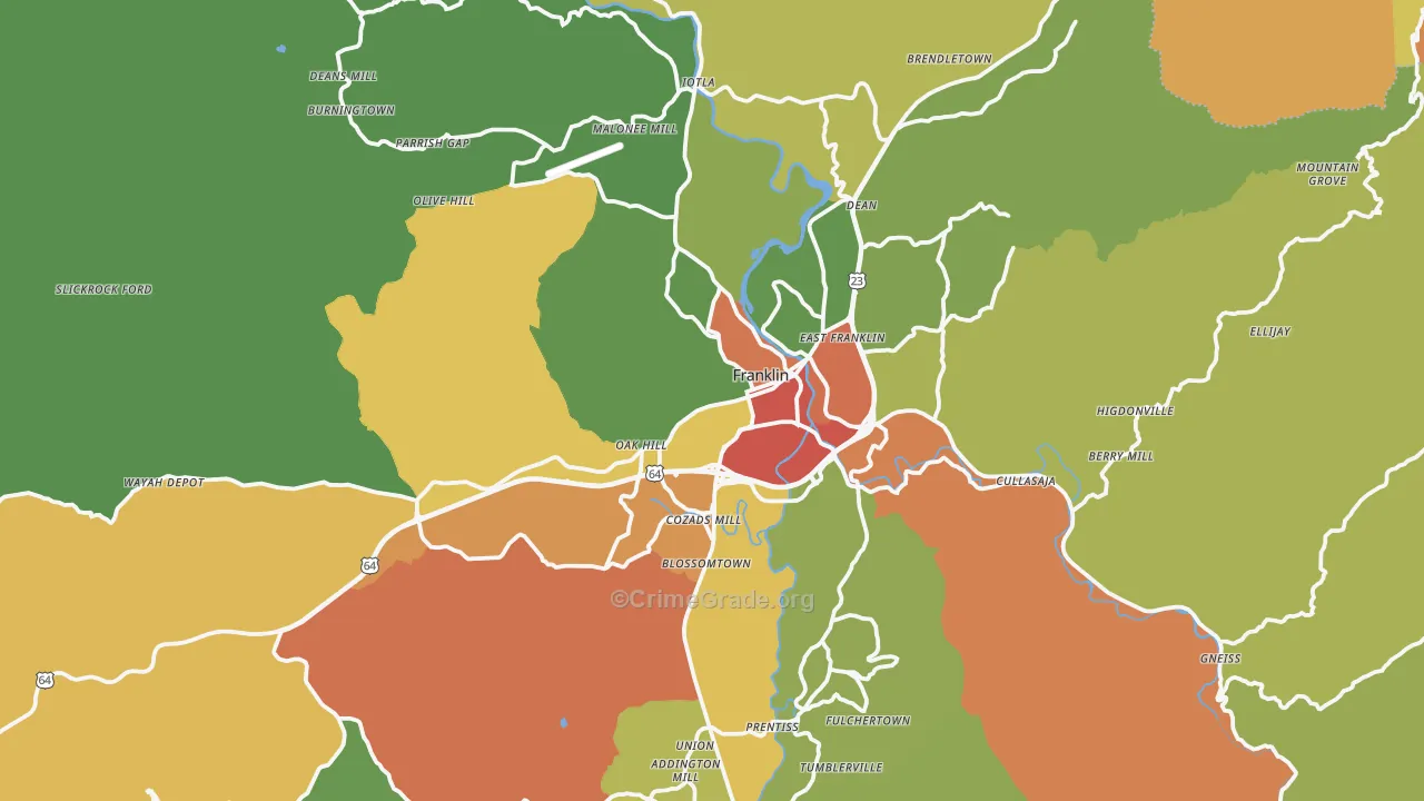 Franklin, NC Map of Robbery Rates