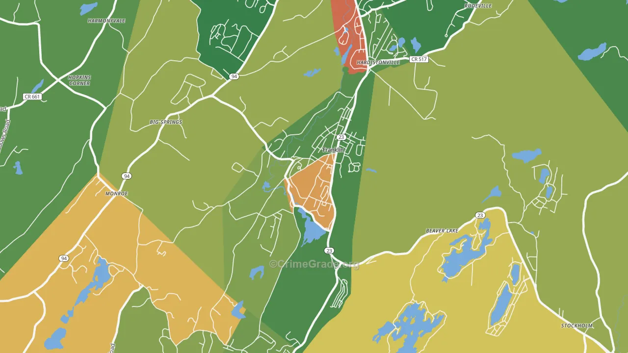Franklin, NJ Map of Robbery Rates