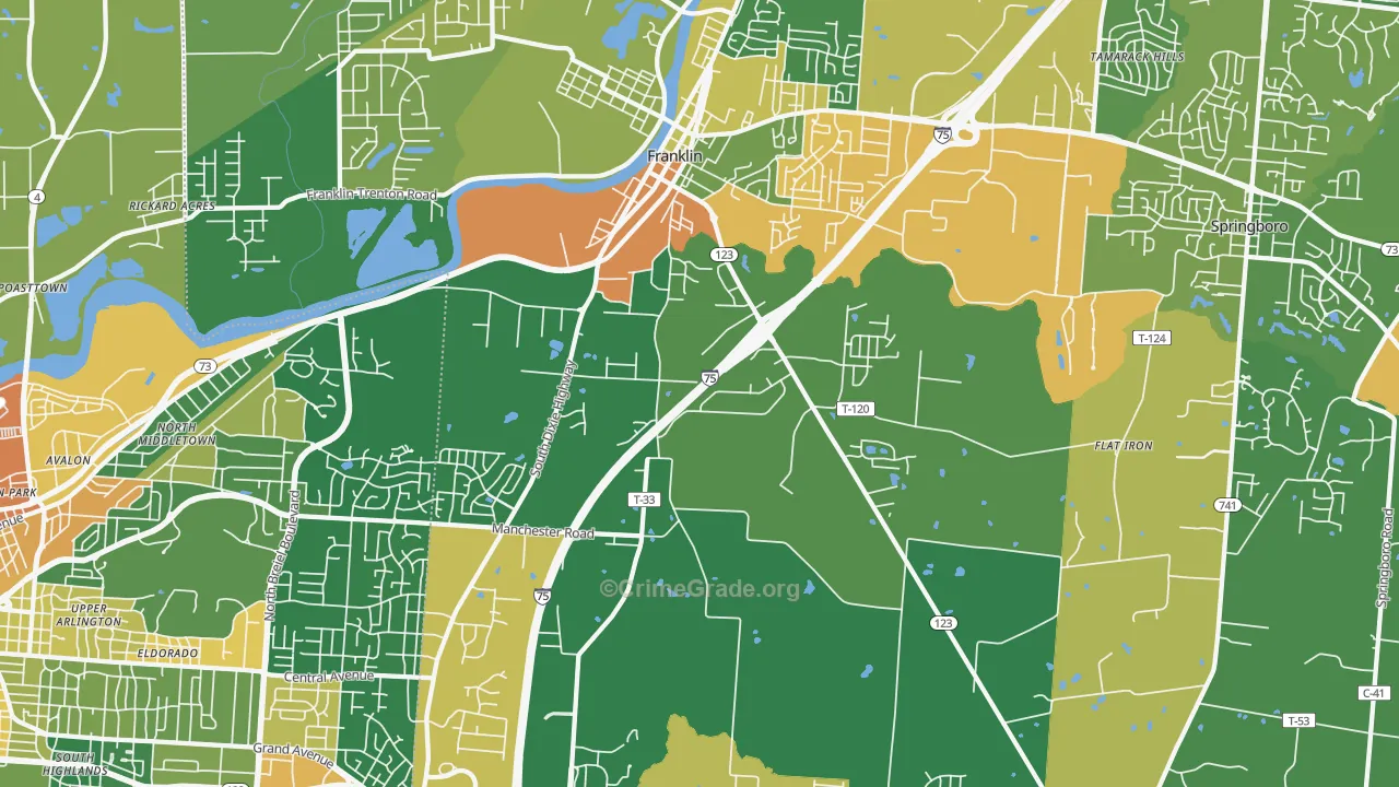 Franklin, OH Map of Robbery Rates