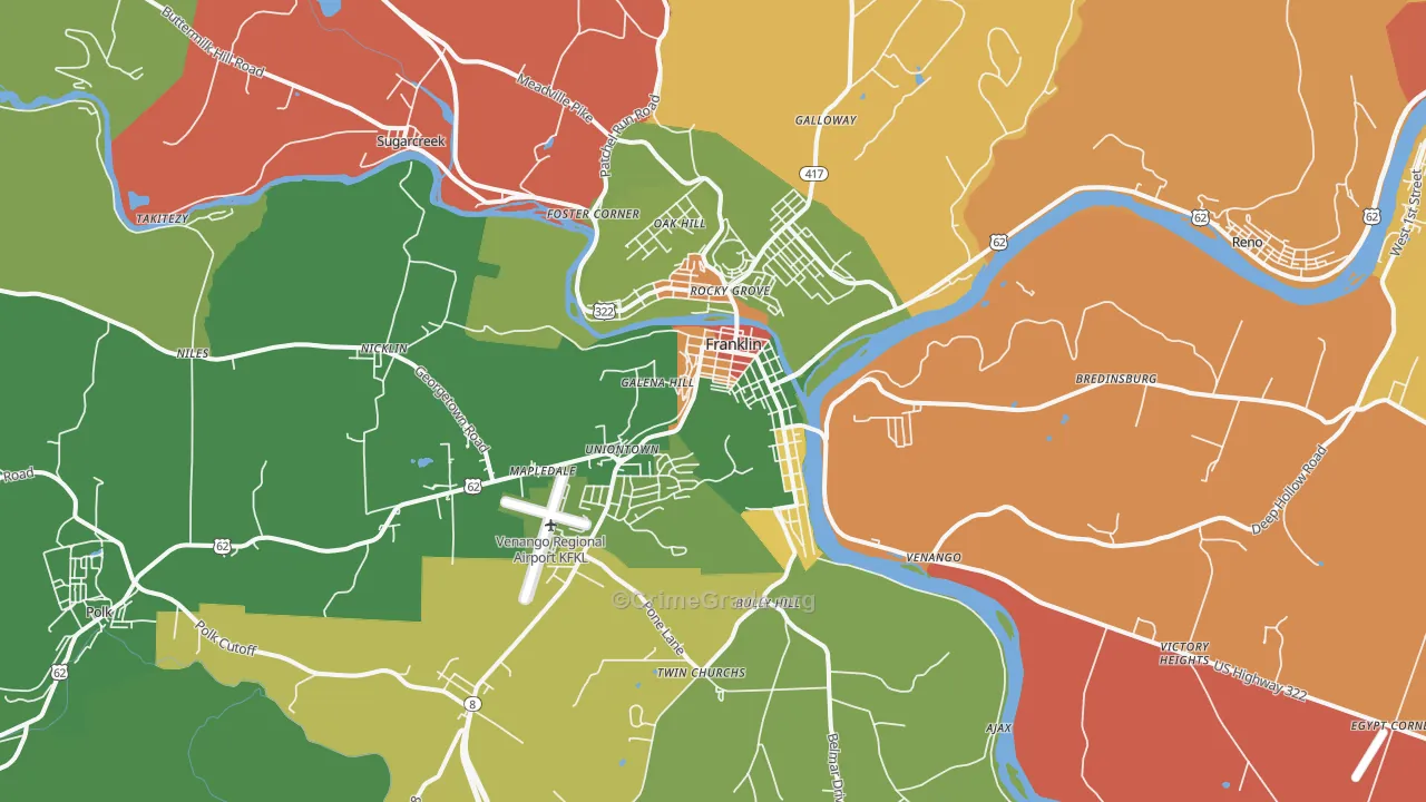 Franklin, PA Map of Robbery Rates