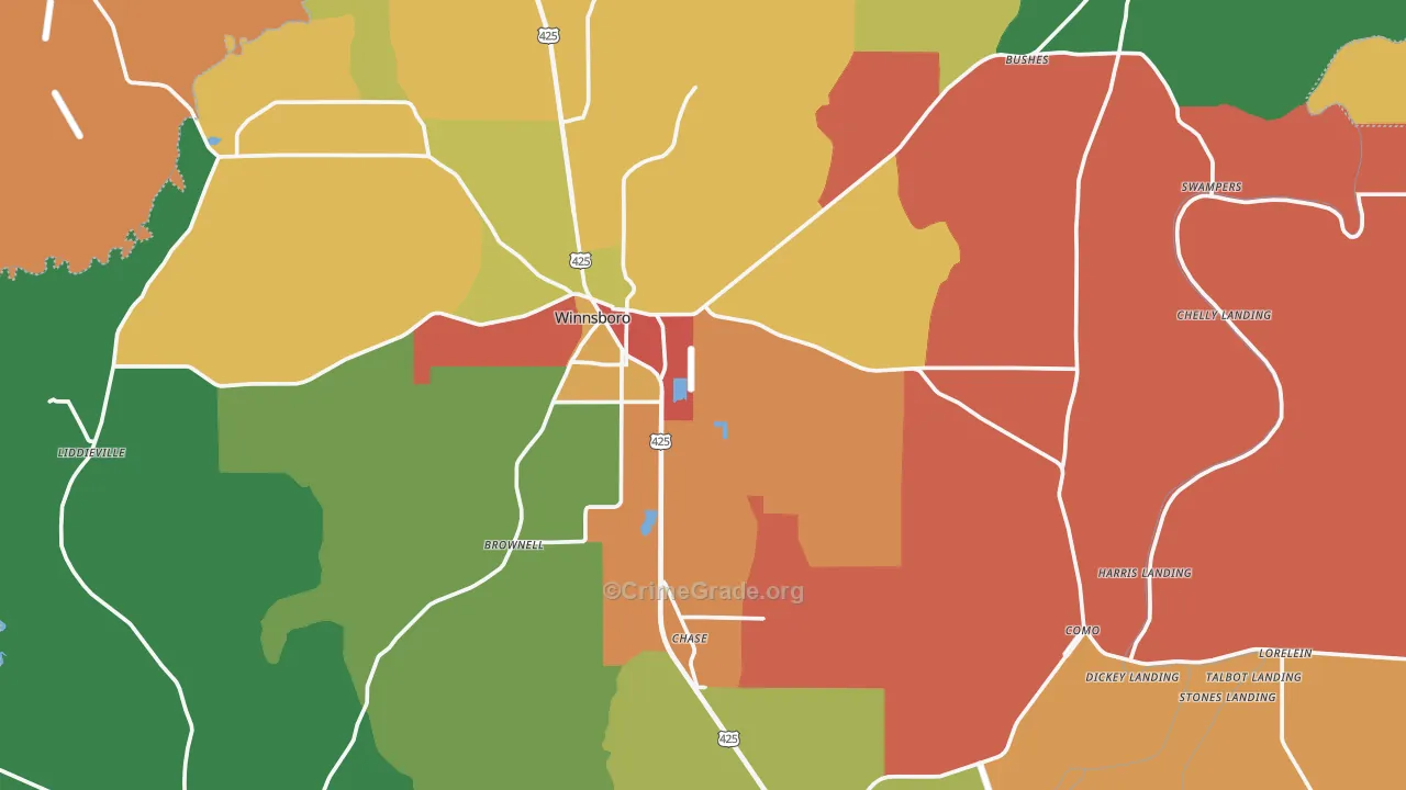 Franklin Parish, LA Map of Robbery Rates