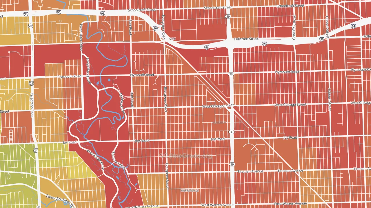 Franklin Park, Detroit, MI Map of Robbery Rates