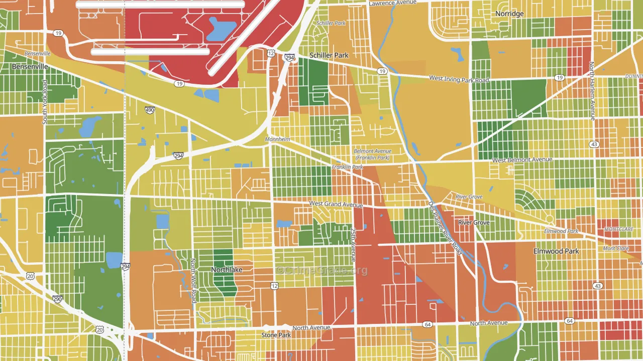 Franklin Park, IL Map of Robbery Rates