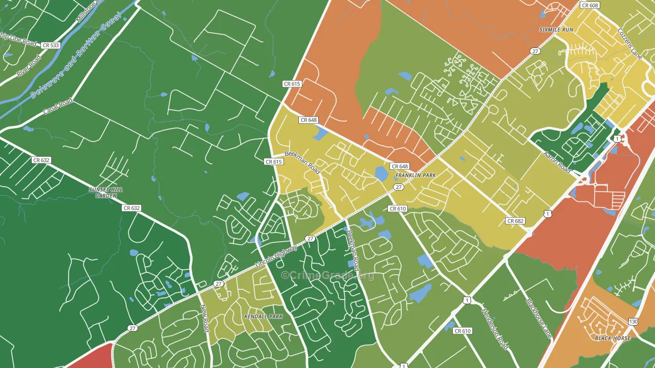 Franklin Park, NJ Map of Robbery Rates