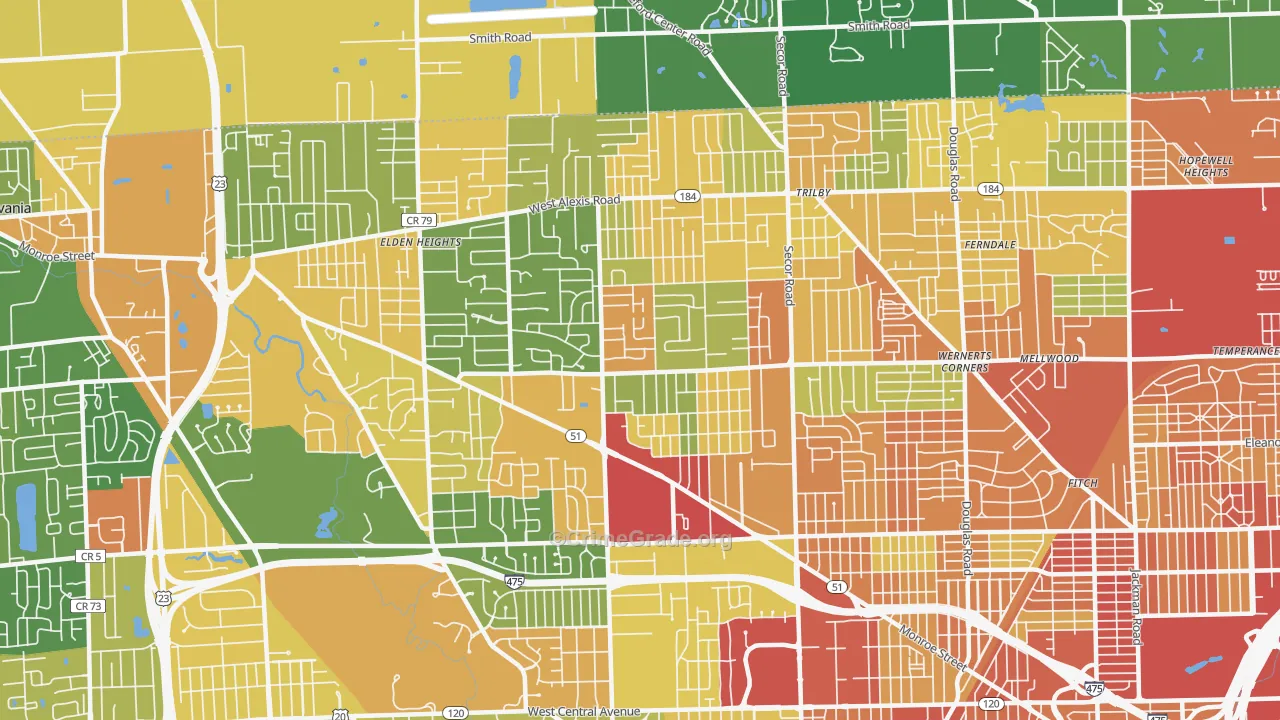 Franklin Park, Toledo, OH Map of Robbery Rates