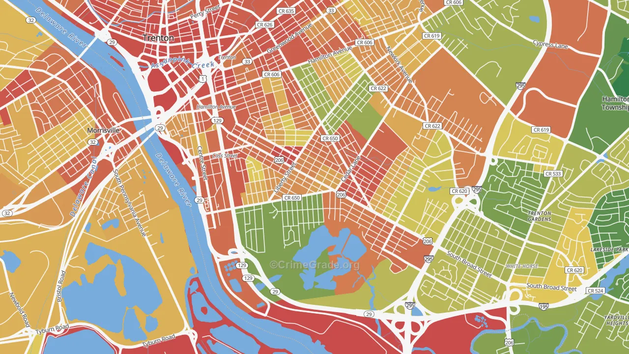 Franklin Park, Trenton, NJ Map of Robbery Rates
