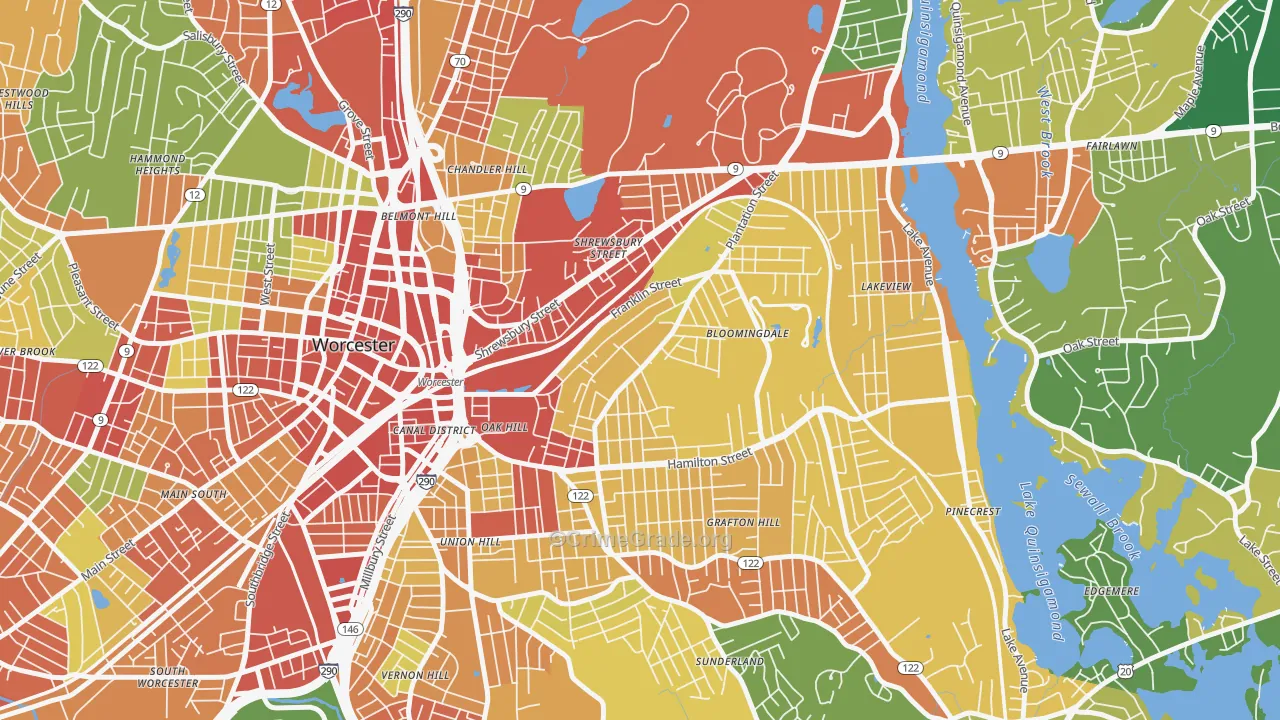 Franklin Plantation, Worcester, MA Map of Robbery Rates