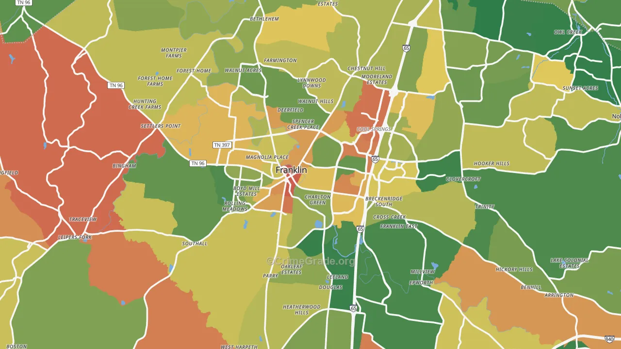 Franklin, TN Map of Robbery Rates