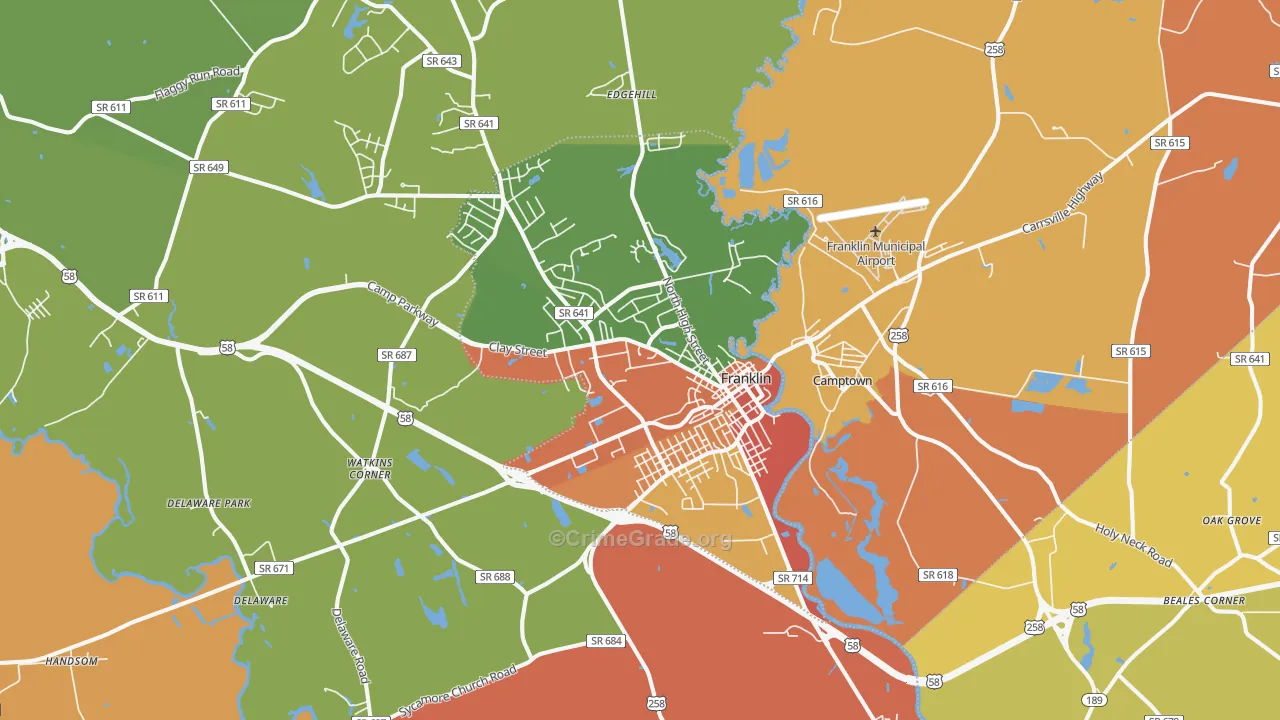 Franklin, VA Map of Robbery Rates
