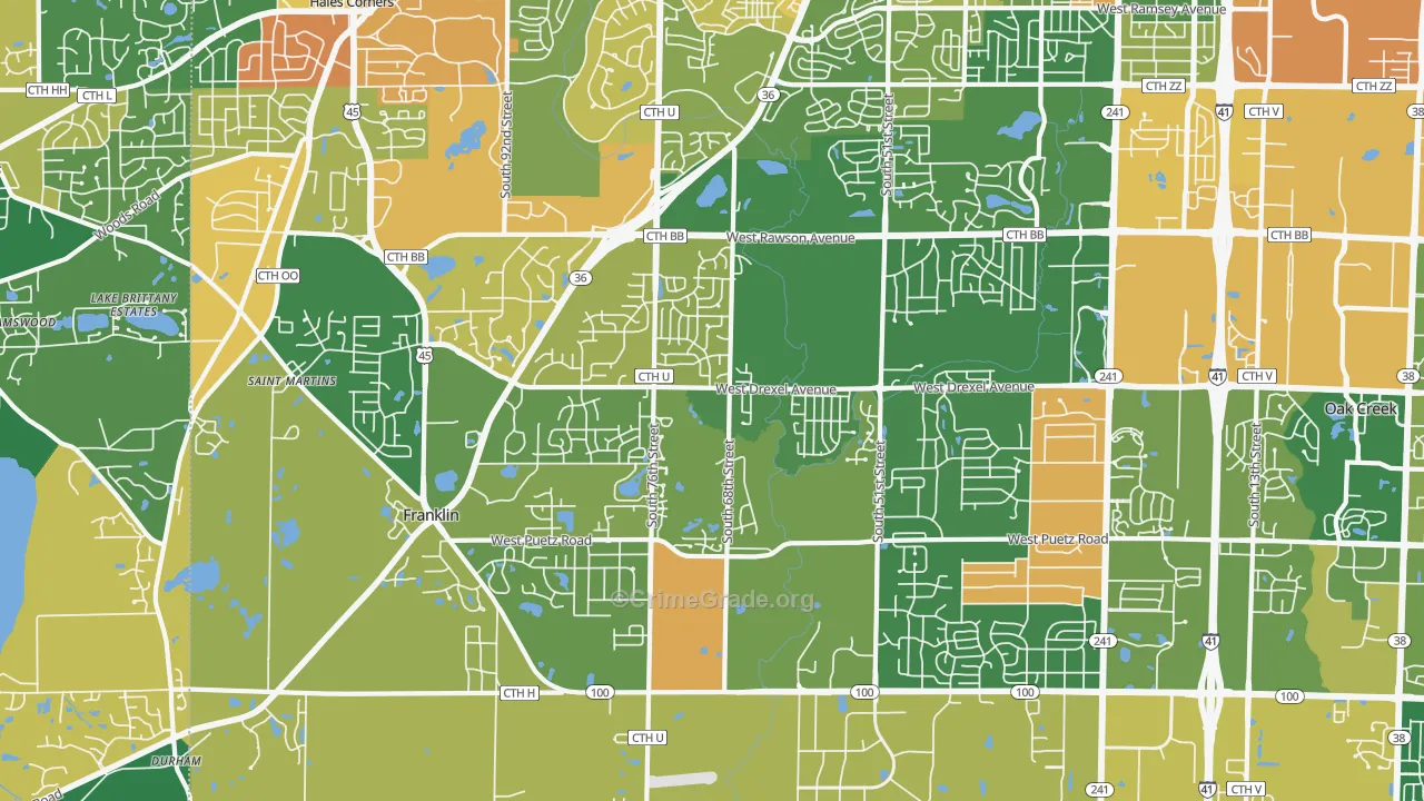 Franklin, WI Map of Robbery Rates