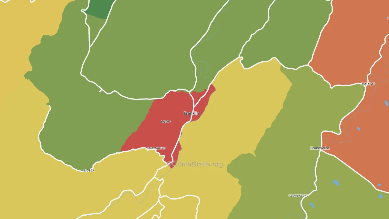 Franklin, WV Map of Robbery Rates