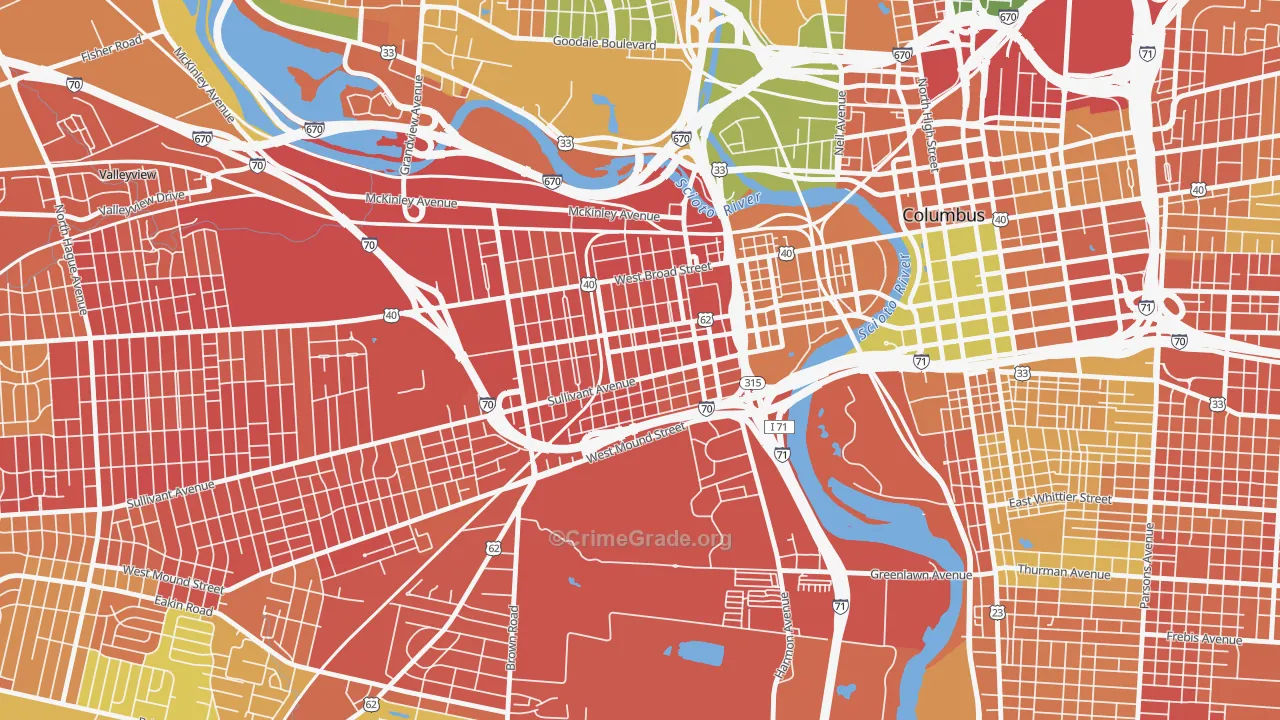 Franklinton, Columbus, OH Map of Robbery Rates