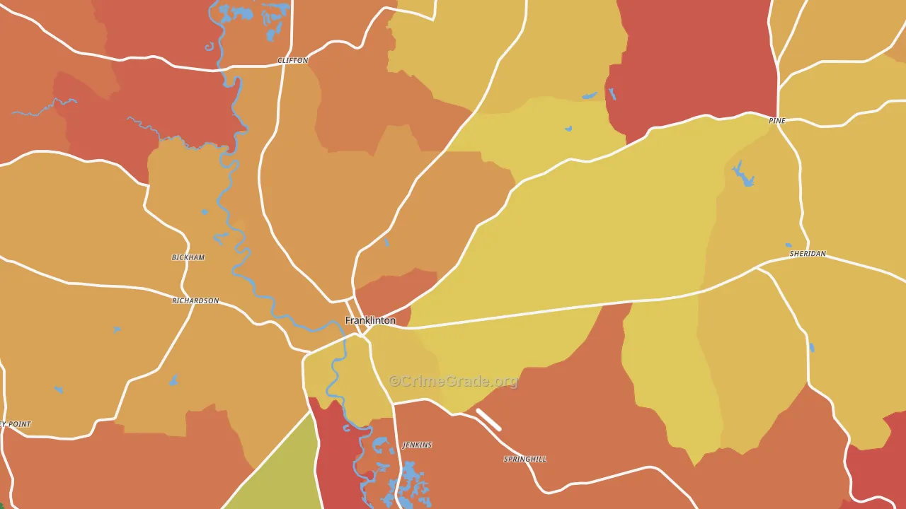 Franklinton, LA Map of Robbery Rates
