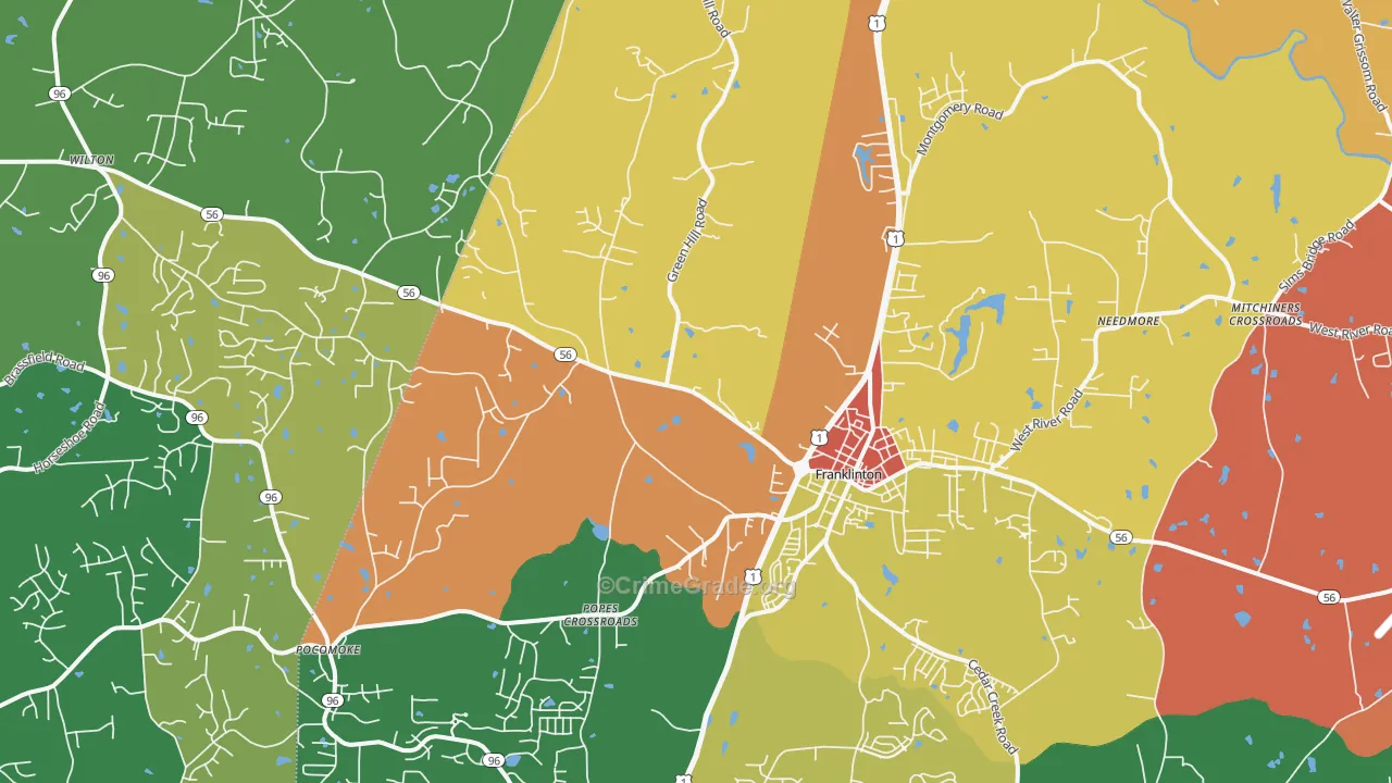 Franklinton, NC Map of Robbery Rates
