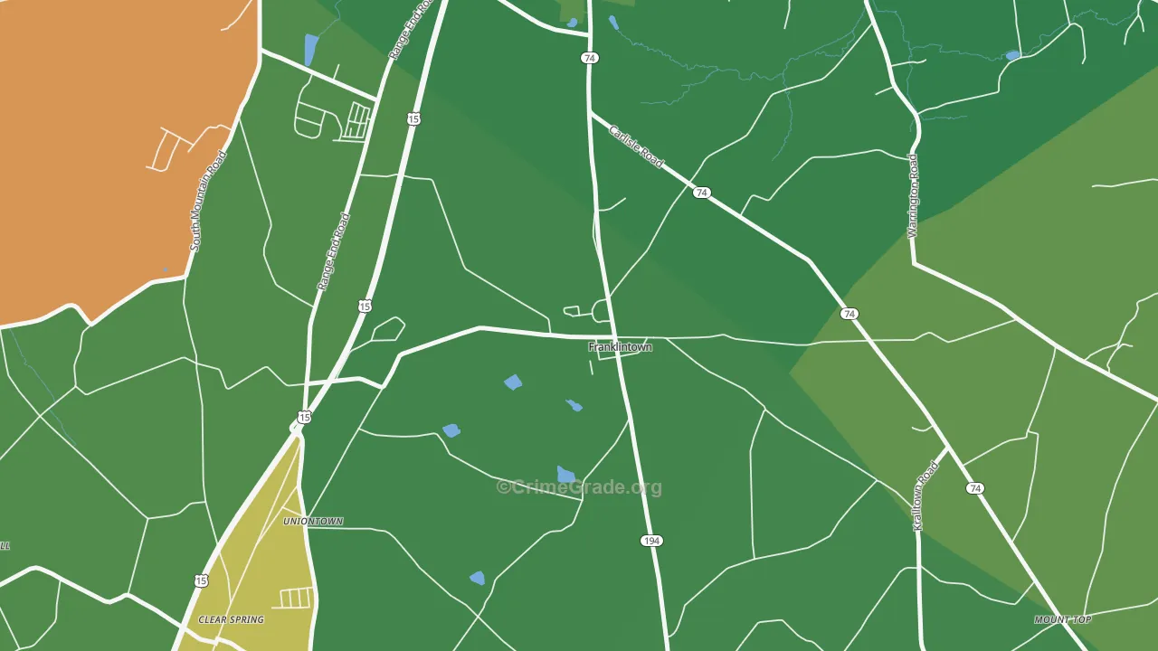 Franklintown, PA Map of Robbery Rates