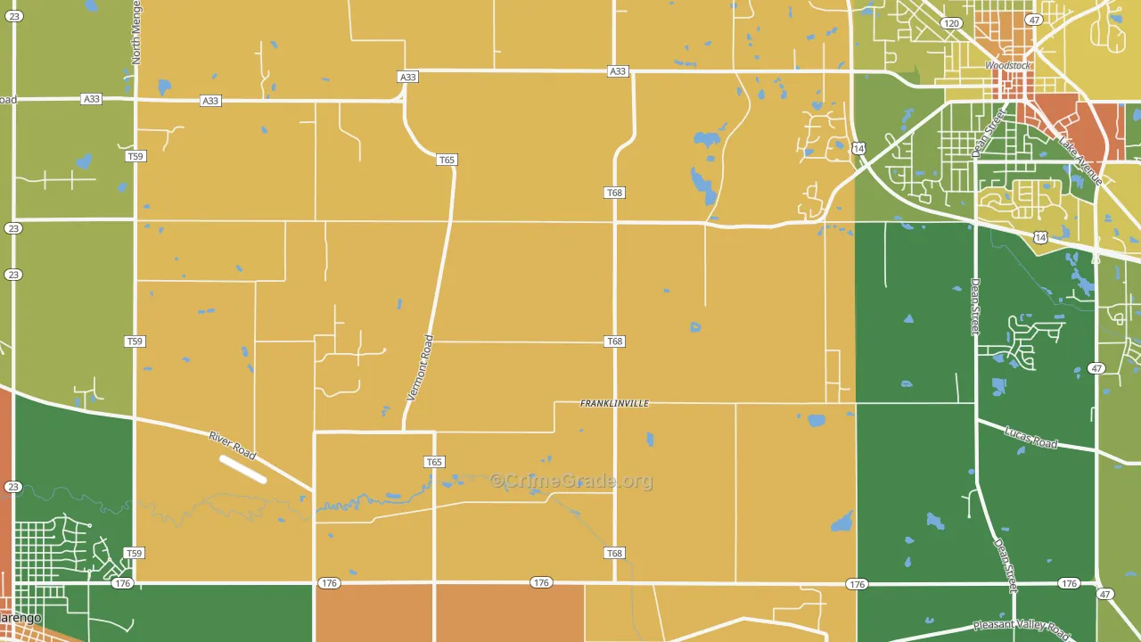 Franklinville, IL Map of Robbery Rates