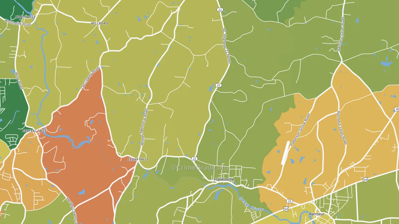 Franklinville, NC Map of Robbery Rates