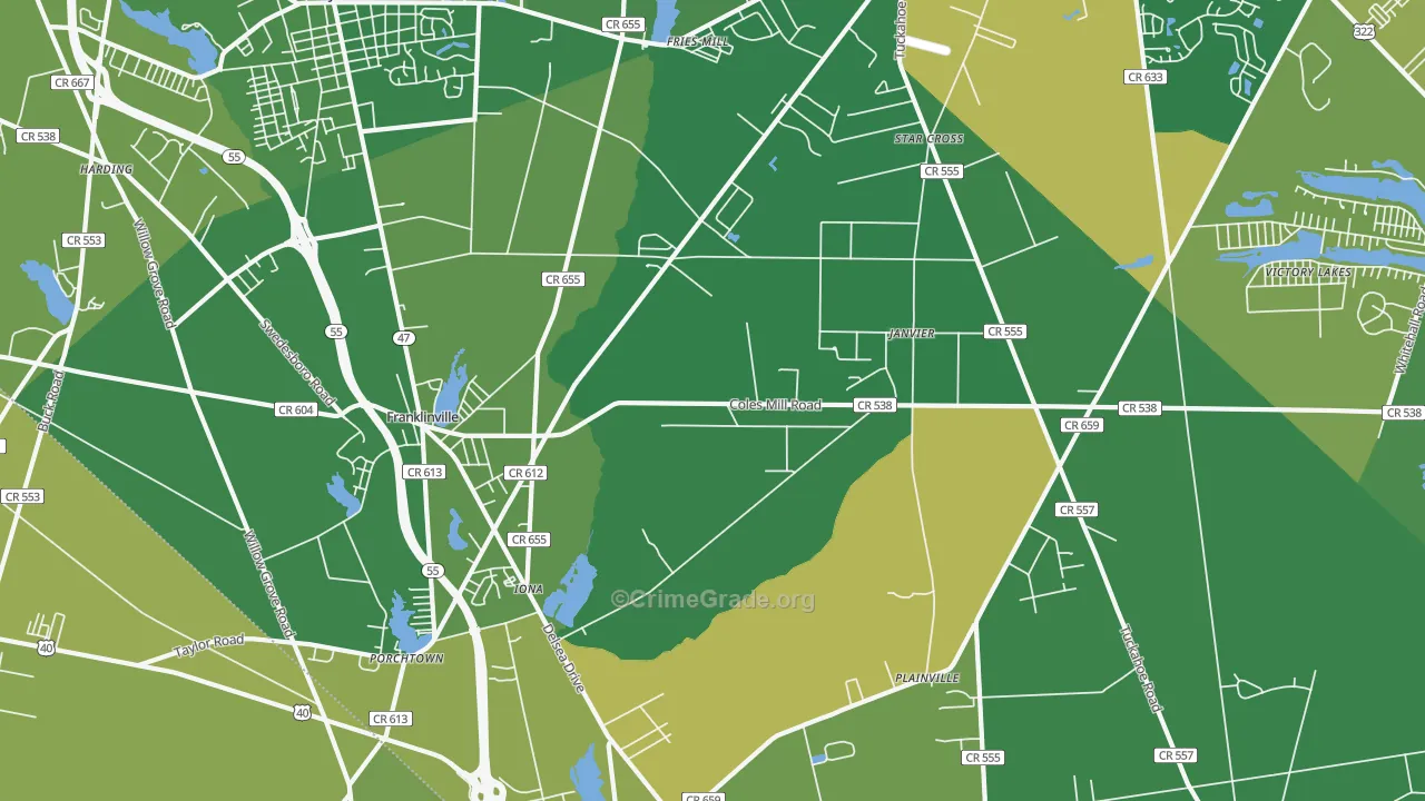 Franklinville, NJ Map of Robbery Rates