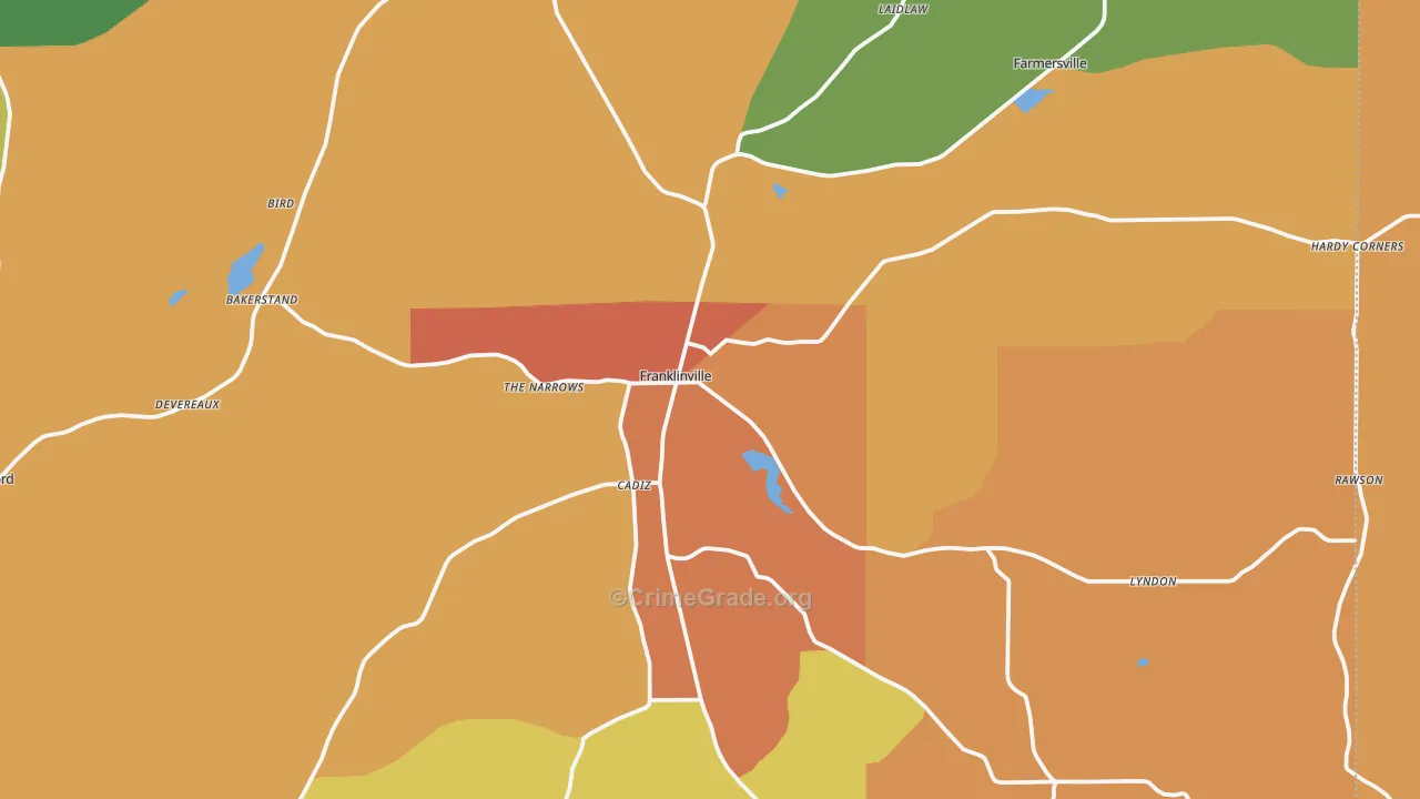 Franklinville, NY Map of Robbery Rates