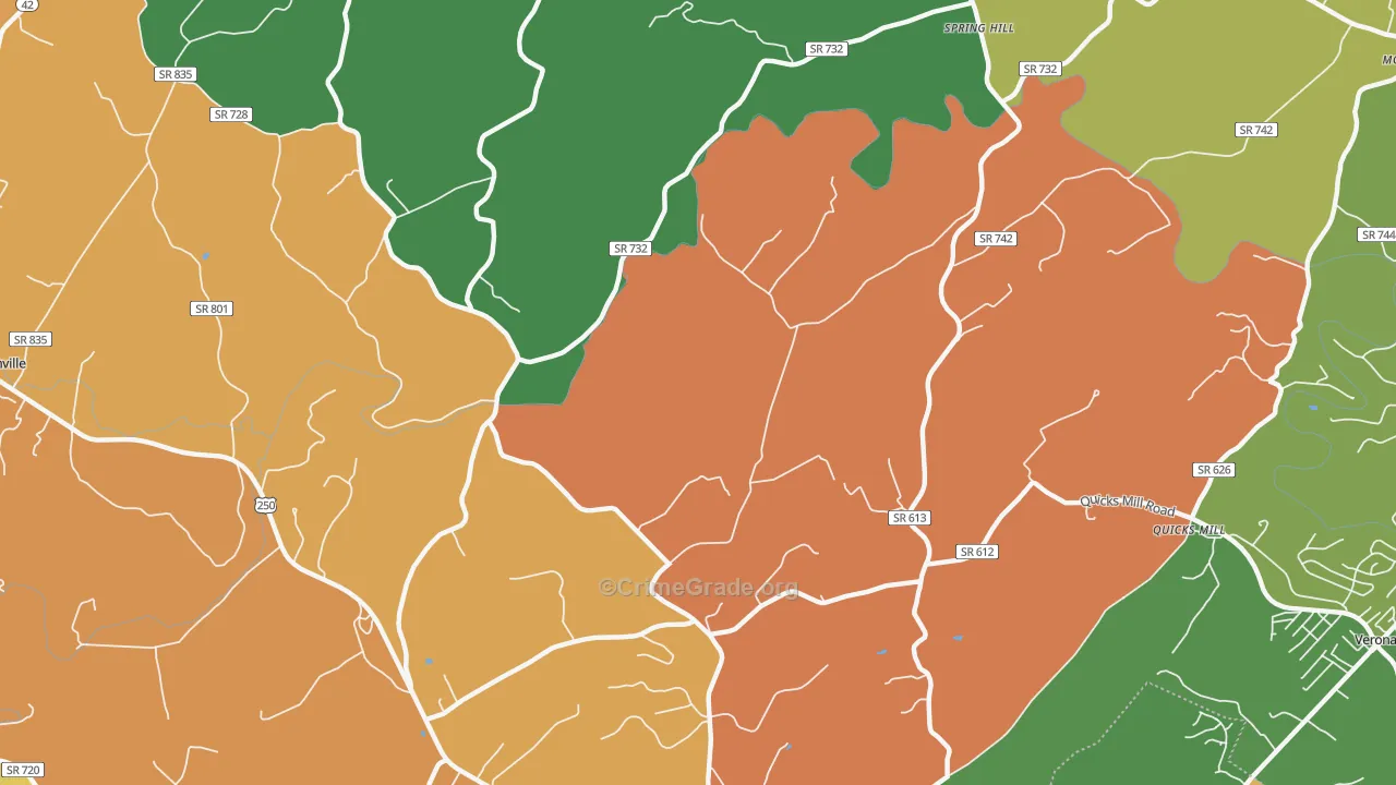 Franks Mill, VA Map of Robbery Rates