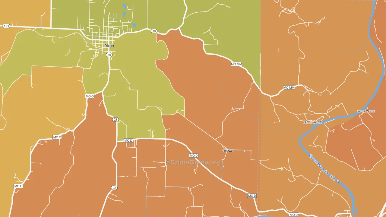 Franks, MO Map of Robbery Rates