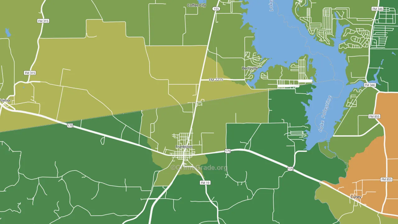 Frankston, TX Map of Robbery Rates
