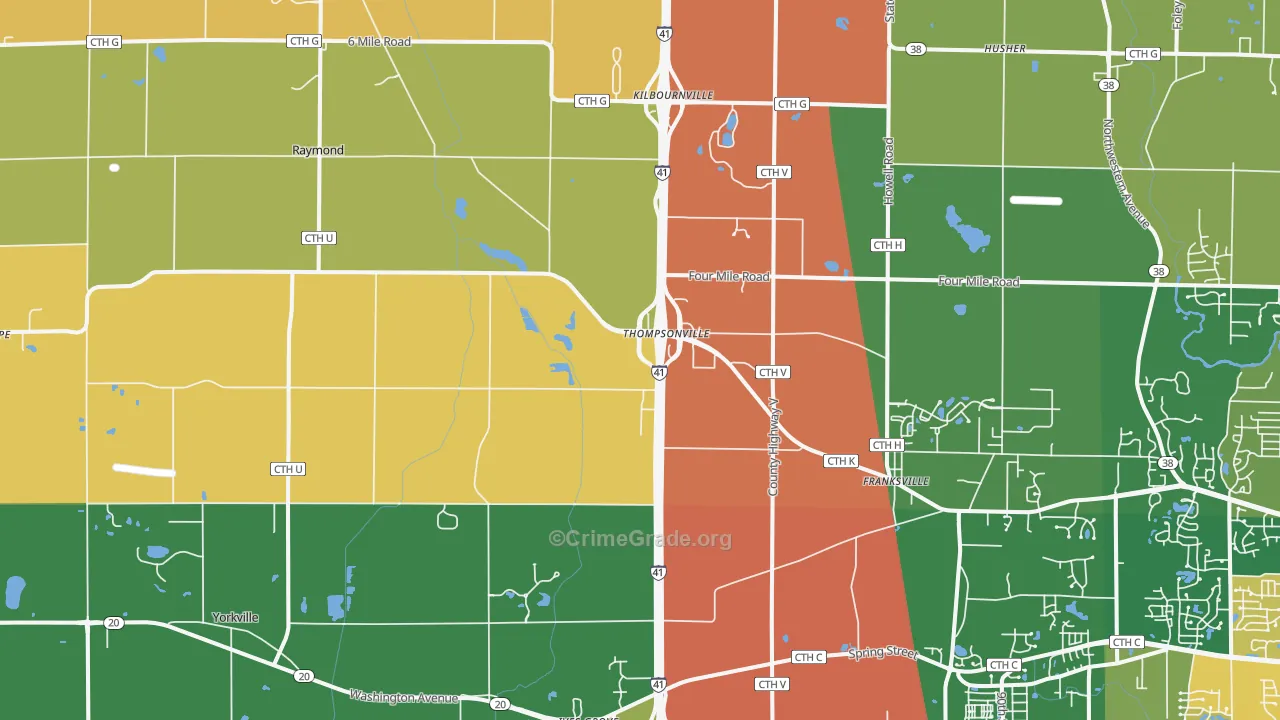Franksville, WI Map of Robbery Rates