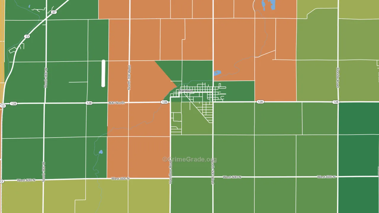 Frankton, IN Map of Robbery Rates